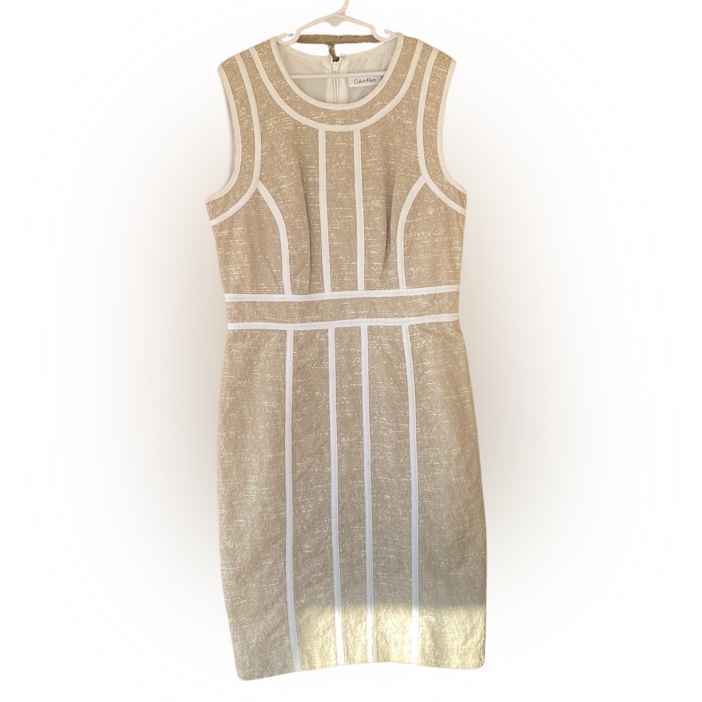 Calvin Klein Women's Dress Sleeveless Sheath in Tan / White